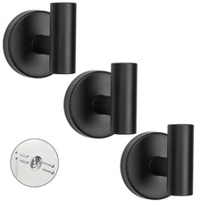 3 Pack Matte Black Towel Hooks Wall Mounted SUS 304 Stainless Steel Robe Hook