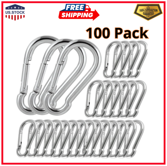 100Pack Heavy Duty Carabiner Clips, M8 5/16 Spring Snap Hooks 3Inch Zinc-Galvan