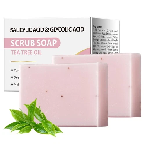 Salicylic Acid Scrub Soap, Face Bath Soap Bar with Glycolic Acid Tea Tree, Ex...