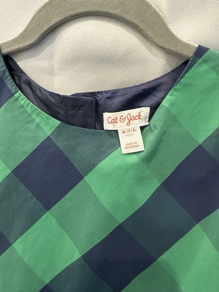 Vestido de fiesta formal a cuadros verde azul marino Cat & Jack talla 7-8 Foto 3 de 4