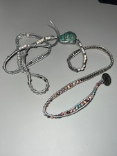 Handcrafted Gray Leather Wrap Bracelet w/ Turquiose Stone Multicolored Beads