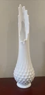 Vtg 1960's Fenton Hobnail White Milk Glass Stretch Swung Vase 14.5" MCM #3758