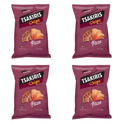 4 Pack Tsakiris Pizza Flavor Potato Chips Crisps Snack