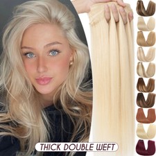 Thick Russian Remy Clip In Human Hair Extensions Double Wefted Full Head Blonde