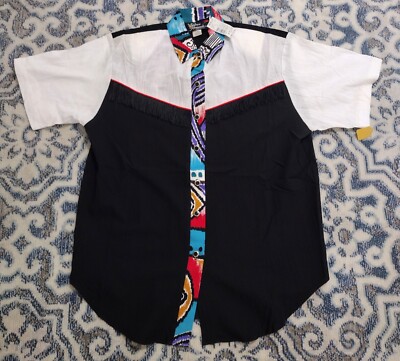 Vtg Silver Threads Women's M Shirt Button Up Geometric Tassel Collared U.S.A Art