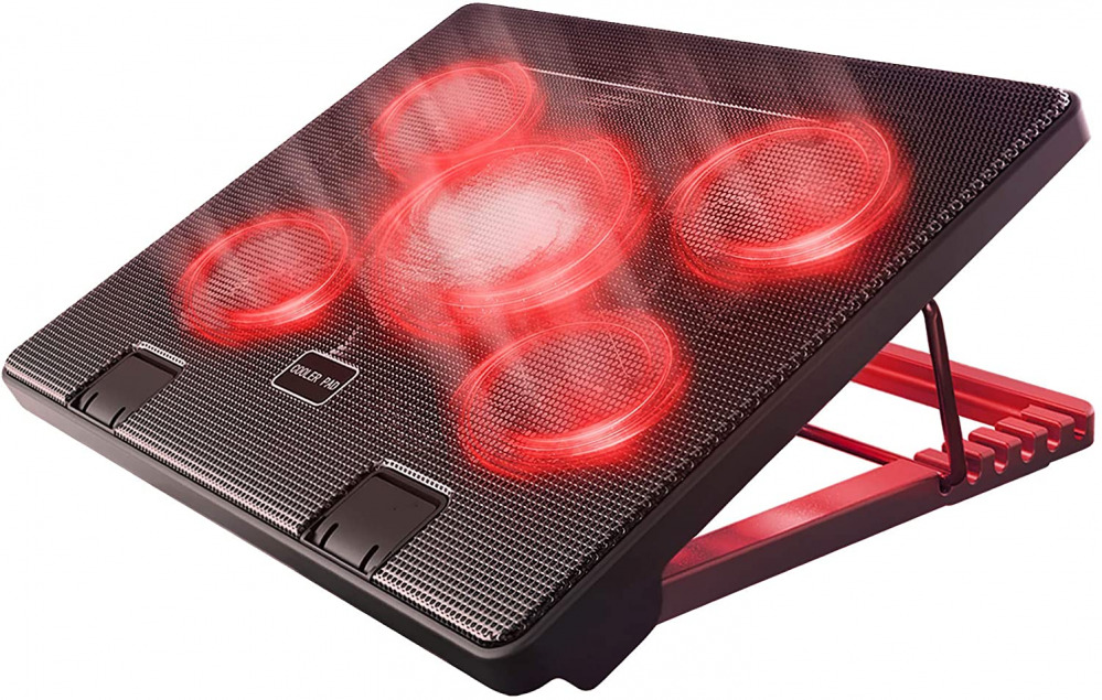 Kootek Laptop Cooler Cooling Pad, 5 Quiet Red LED Fans Up to 17 Inch Gaming... 