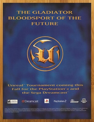 2000 Unreal Tournament PS2 Dreamcast PC Vintage Print Ad/Poster Video Game Art