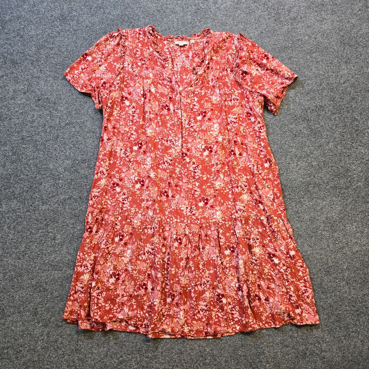 fat face orange dress Fat Face Dress Womens 8 Orange Floral A Line Pockets V Neck Prairie Boho  Casual