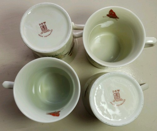 (4) Takahashi San Francisco Coffee Mugs Teacups Butterfly Flowers Set Lot - Picture 4 of 5