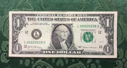 00020226 LOW Fancy Serial Number ZIP CODE Washington DC One Dollar Bill Trinary - Picture 5 of 6