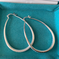 Pretty New Silver Plated 2" Very Lightly Textured Oval U-Hoop Hoop Earrings
