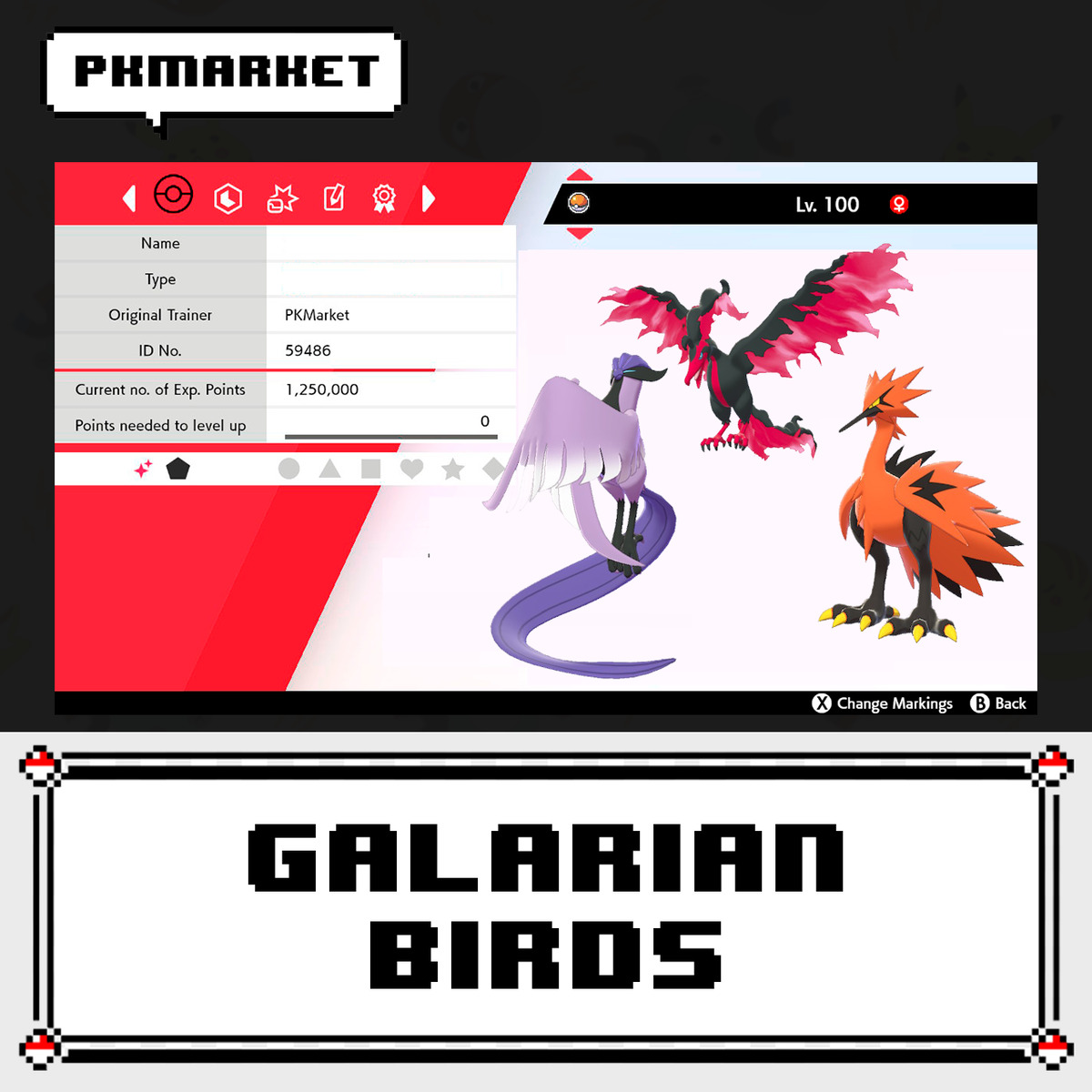 Galarian Articuno, Zapdos & Moltres 6IVS + free items for Pokemon  Sword/Shield