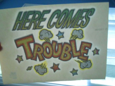 Here Comes Trouble T Shirt Iron On Vintage Glitter Weird Unused 80s Transfer Ebay