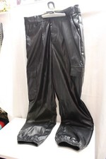 Black Faux Leather Elasticated High Waist Cargo Trousers Gym Jogging Pants S