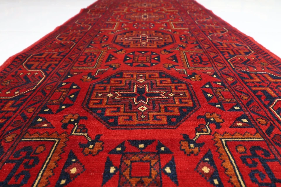 9 ft Hallway Geometric Runner Rug Afghan Hand Knotted Wool Bedroom Rug - Image 3 of 4