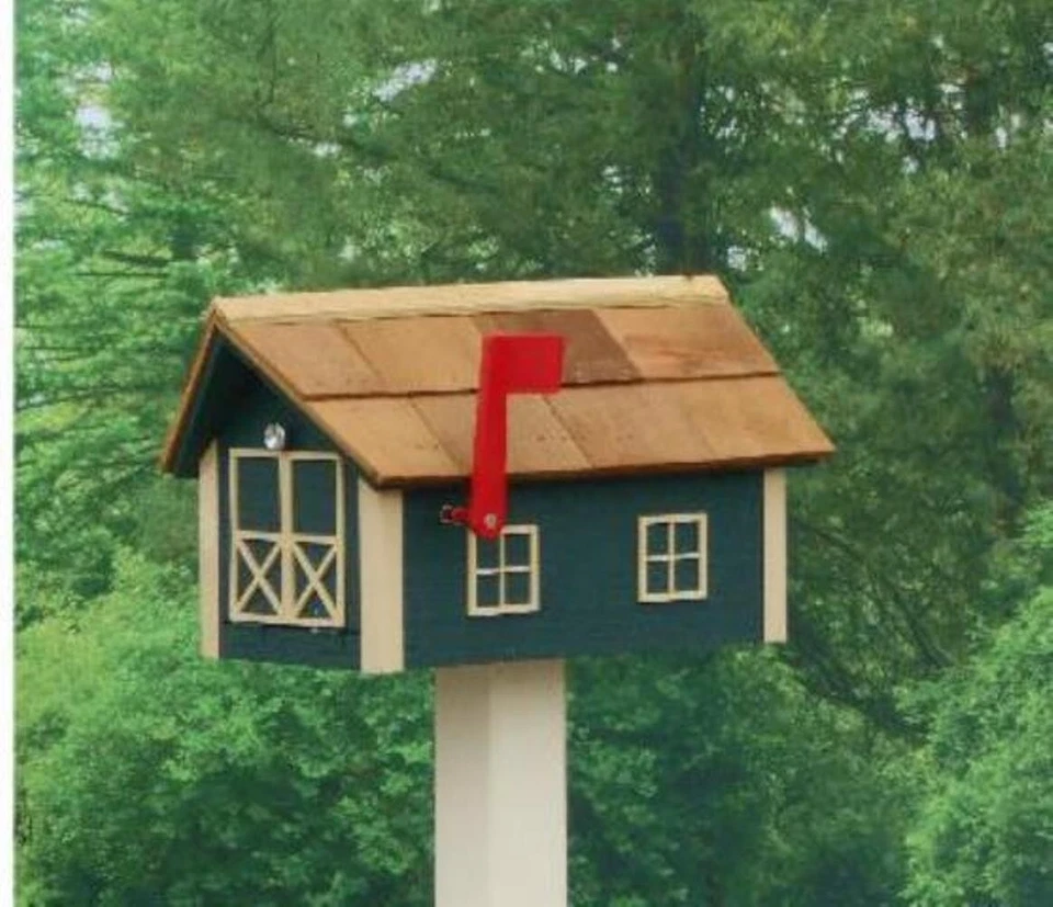 Amish Barn Mailbox Cedar Wood Painted Barn Mailbox 22.5" x 14.5" x 13" - Image 4 of 4