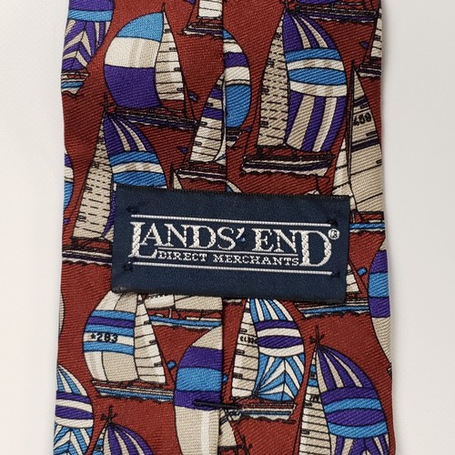 Lands' End Tie Vintage Necktie Red Blue Sail Boat Graphic Print Silk Made USA - Picture 4 of 7