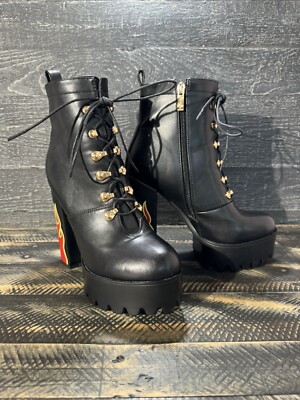 Lamoda Hustler Chunky Ankle Platform Boots Black Flame EU
