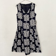NEW Nine West Dress Womens Size 6 dark Pacific White Damask Sleeveless A Line 