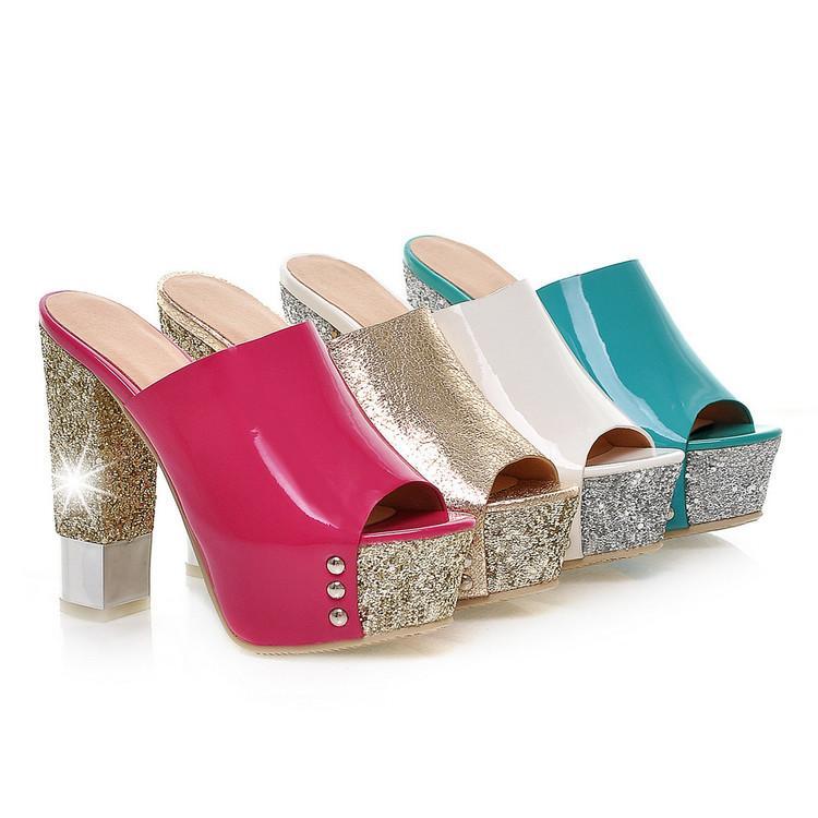 PANTOFOLA D’ORO Sandali donna tacco alto blocco punta peep chic plateau ciabatte scarpe grosse nuove