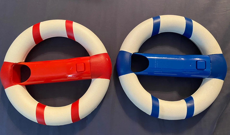 (2) Wii Nerf Controller Steering Wheels, Red, Blue, White, Racing Mario Kart - Image 2 of 4