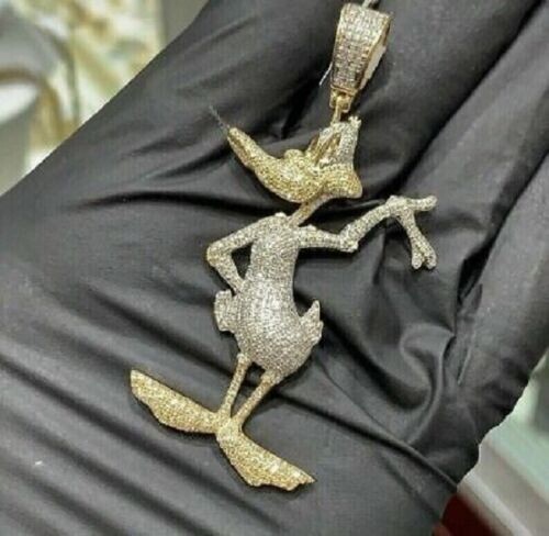 3.20Ct Round Cut Real Moissanite Customize Duck Pendant 14K Yellow Gold Plated - Picture 2 of 6