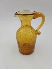 Crackle Vintage Amber glass, small jug pitcher 5" tall