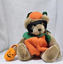 19" Cape Craftsmen Plush Halloween Bear in Pumpkin Costume Bendable Adjustable