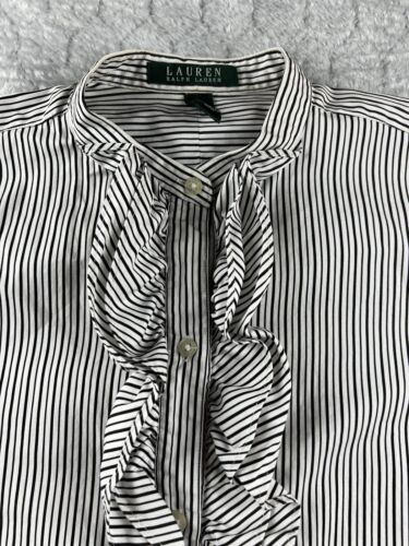 Blusa Lauren Ralph Lauren a righe manica lunga con volant nera donna taglia small - Foto 3 di 6