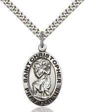 Pewter Saint Christopher Catholic Medal Pendant Necklace 24" Chain GiftBox