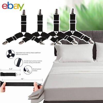 4 Stück Dreieck Bettlaken Matratzenhalter Verschluss Greifer Clips Hosenträger Riemen