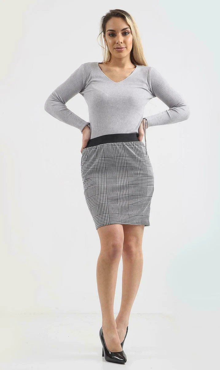 Womenu0026#039;s Ladies Checked Print Mini Skirt Stretch Work Office Skirt Plus  Size 8-22 | eBay
