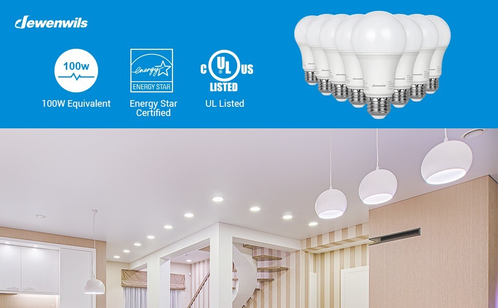 DEWENWILS 14W 8-Pack A19 LED Light Bulbs 100 Watt Equivalent 5000K Daylight E26