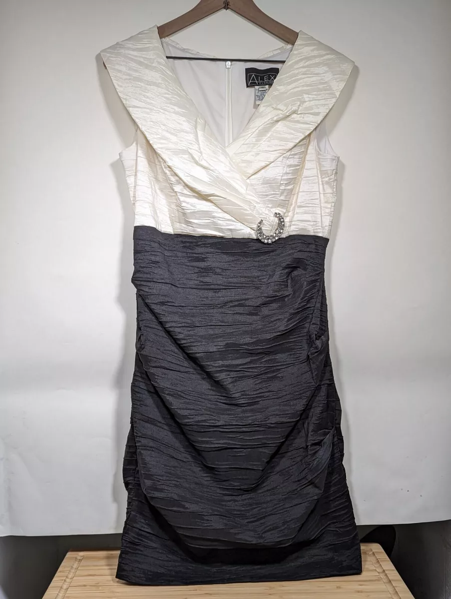 Alex Evenings Portrait Collar Cocktail Dress Size 12 Black White