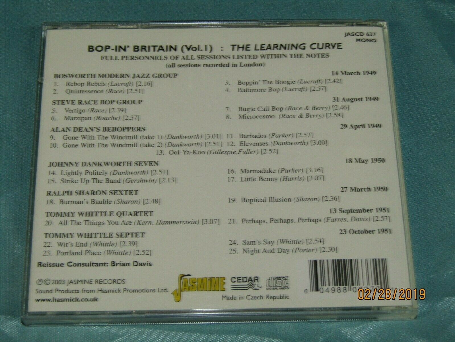 2 CD Jazz Lot: Various - Bop-in' Britian - Vol. 1 & Vol.2 - Jasmine JASCD 637