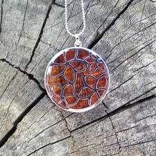 Hawaiian Koa Wood Scroll Plumeria Silver Rhodium Plated Brass Pendant BRP1035