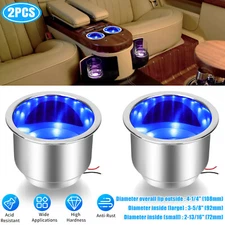 2x Stainless Steel Cup Drink Holder Blue LED for Car Boat Truck Marine Camper RV