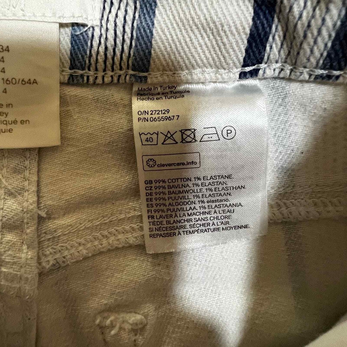 スタイル様 H&M blue and white stripe denim jeans flare leg raw hem size 4 | eBay