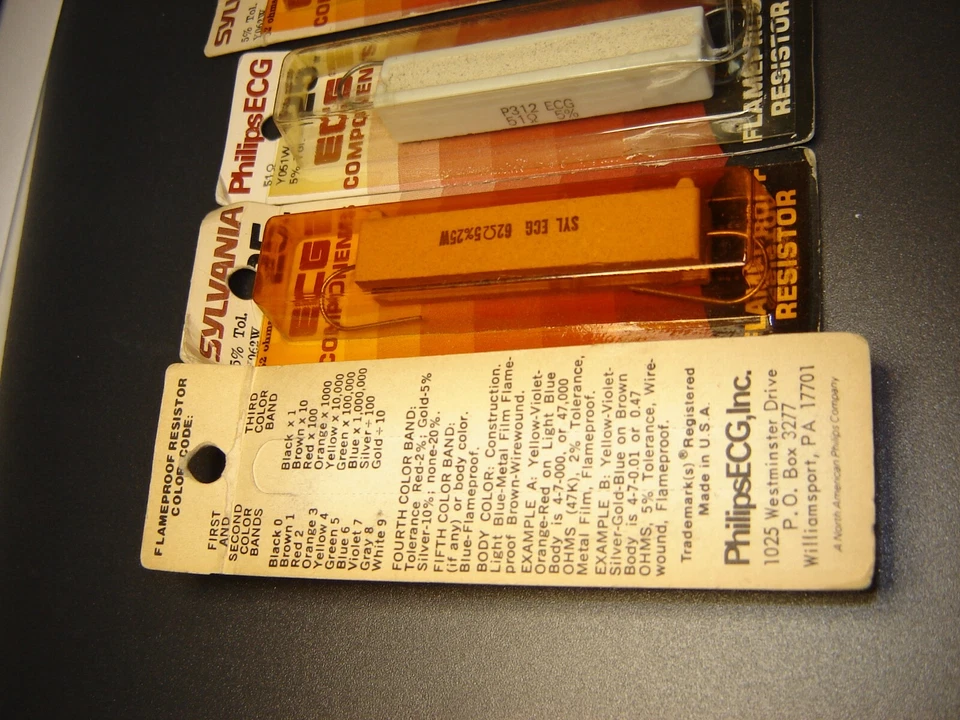 5 pcs Genuine Philips ECG 25W Wire Wound Resistors, Variety of Values, 5% - Image 3 of 4