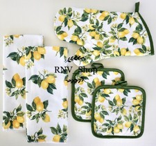 NEW 5 Pieces Lemons Kitchen Decor Linen Set