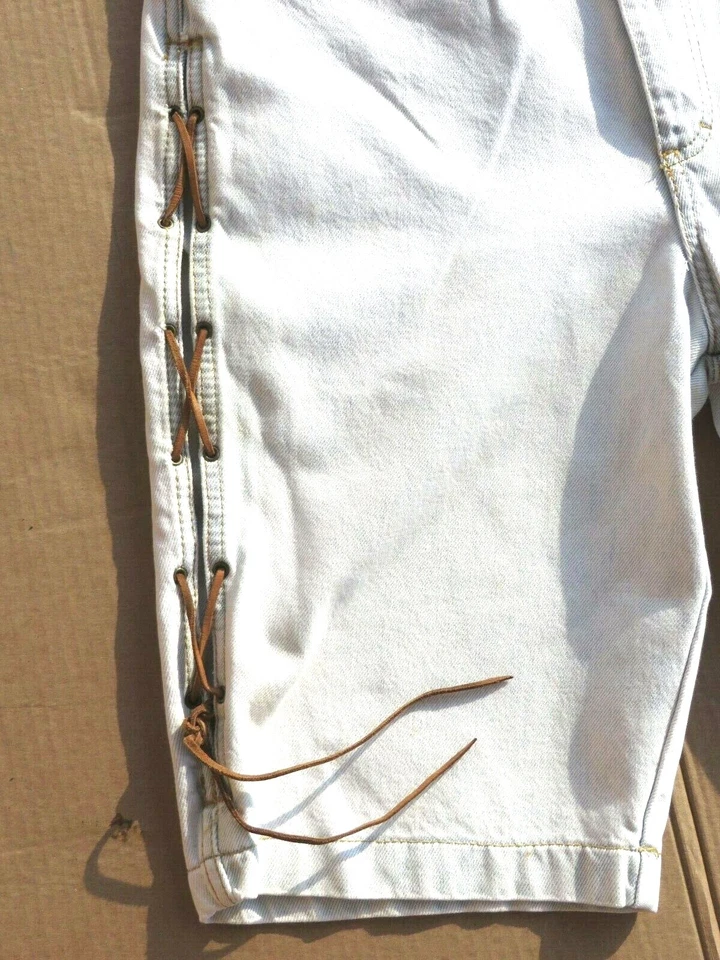 JOU JOU 复古 70 年代 BLEACH 牛仔和皮革蕾丝短裤 PEDDLE PUSHERS 11/12 M 9/10 — 第 2/4 张图片