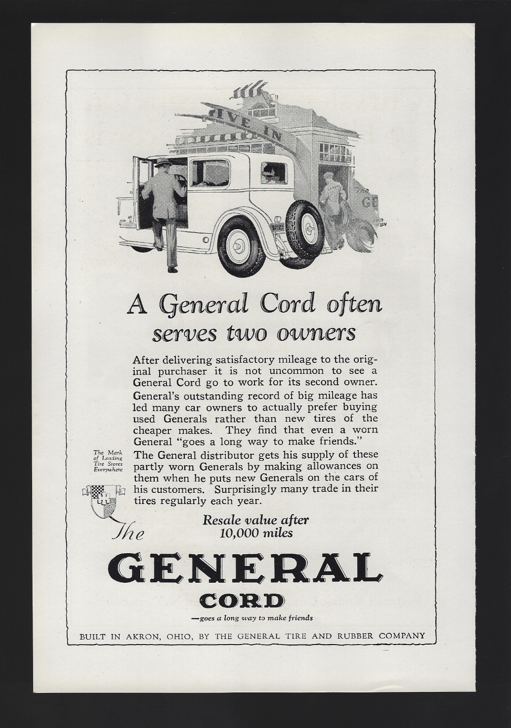 1925 A General Cord Tire Often Serves Two Owners Tires Print Ad | eBay