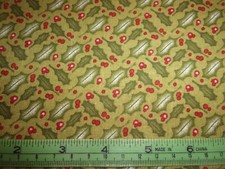 REMNANT OF CHRISTMAS FABRIC WITH HOLLY LEAVES BERRIES, 28" X 42"