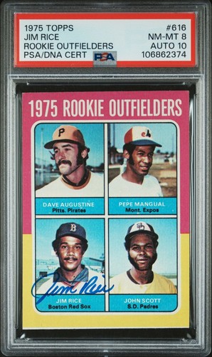 1975 TOPPS JIM RICE #616 PSA 8 DNA 10 HOF ROOKIE AUTOGRAPH SIGNATURE RED SOX