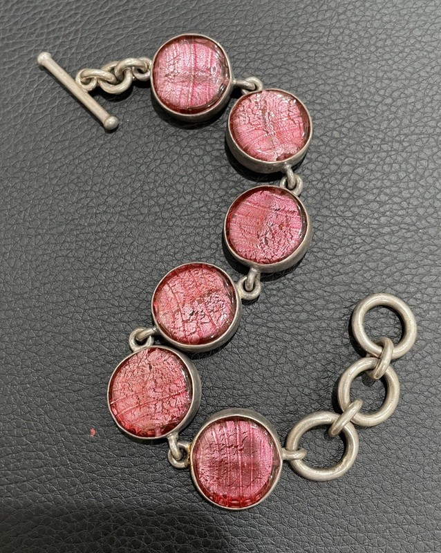 Red Glass Link Bracelet Vintage Sterling Toggle Clasp Italy Heavy Quality Look