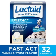 Lactaid Fast Act Lactose Relief Chewables, Vanilla, 32 Packs of 1 Ct