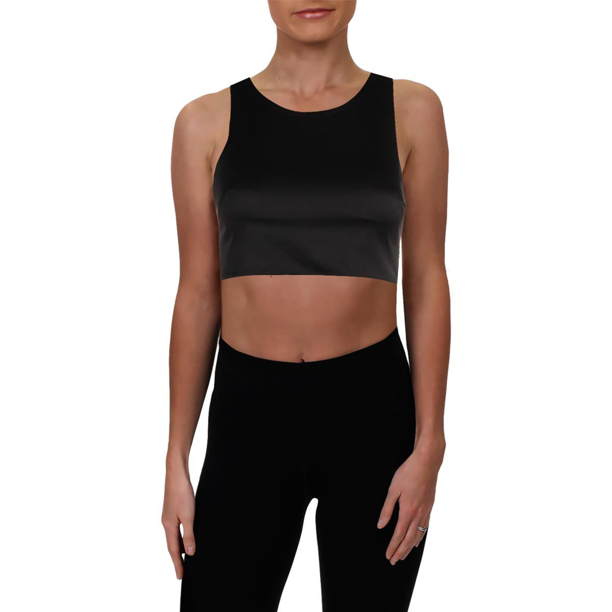 Sequin Hearts Womens Black Satin Sleeveless Crop Top Juniors 5  8263