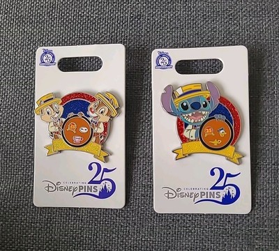 Disney Parks Chip and Dale and Stitch Pins 25th Anniversary of Pin Trading NEW