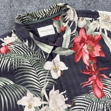 Tommy Bahama Button Up Shirt XL Black Floral 100 Silk Tropical Mens