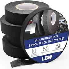 5 Rolls 3/4 Inch x 50 FT Wire Harness Cloth Electrical Tape Black Wire Loom Tape